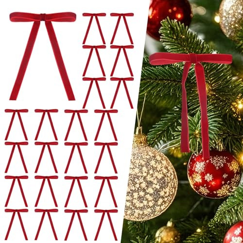 24 lazos de terciopelo para decoración de árbol de Navidad, lazos de cinta de terciopelo vintage para guirnalda de árbol de Navidad, corona, envoltura de regalos (3/8 pulgadas de ancho, 5 x 7 pulgadas | Amazon (US)