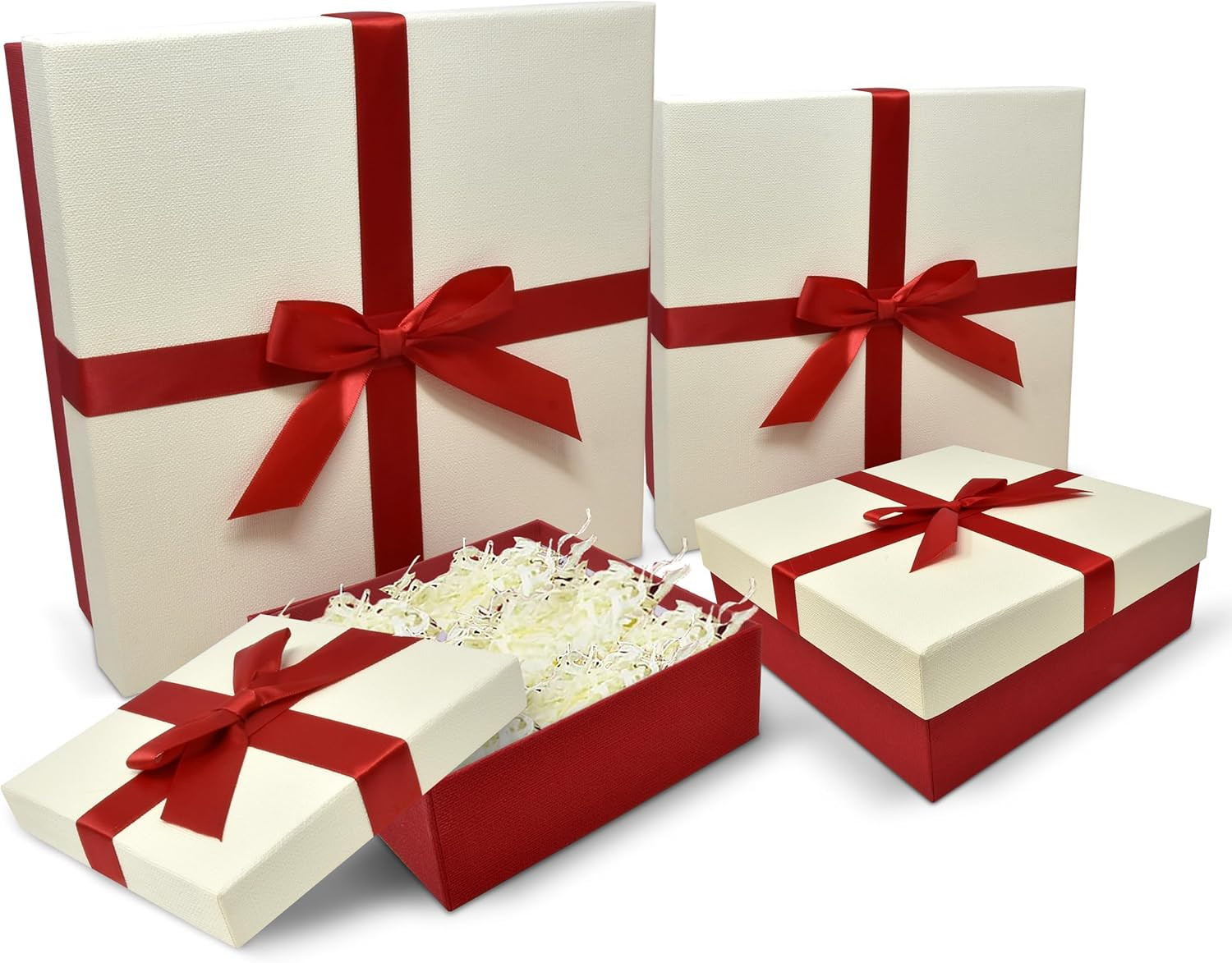 Gift Boutique Christmas Nesting Gift Boxes with Red & Off-White Ribbon Bow – Set of 4 Decorativ... | Amazon (US)