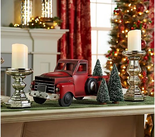 Vintage Metal Red Truck with 3 Removable Bottlebrush Treesby Valerie - QVC.com | QVC