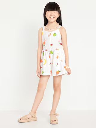 Sleeveless Linen-Blend Button-Front Romper for Girls | Old Navy (US)