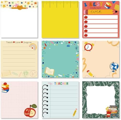 9 Pads Teacher Sticky Notes, 3x3 Inch Cute Stick Notepads | Amazon (US)