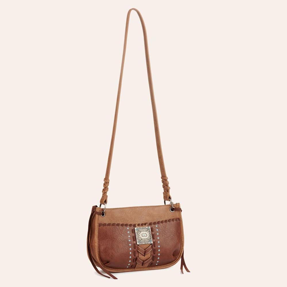Justin Pecan Leather Stitch Concho Crossbody Bag | Cavender's