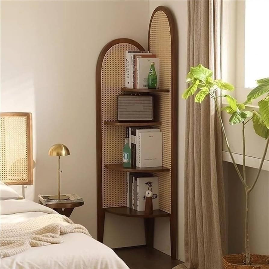 4-Tier Rattan Bookshelf, Modern Free Standing Corner Storage Cabinet, Triangular Rattan Shelf, Co... | Amazon (CA)