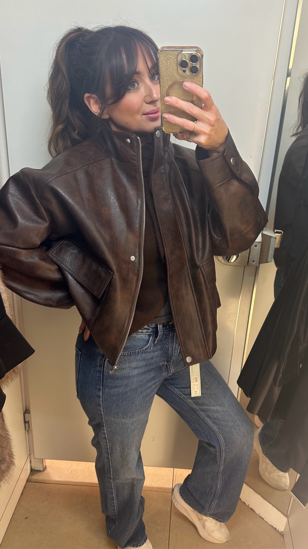Faux leather oversized jacket blue Jae and trainers, size up to over size

#LTKwinter #LTKuk #LTKautumn
