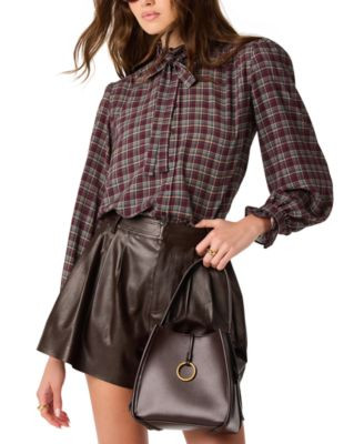 Astr the Label Women's Alyssa Mock Neck Top - Eggplant Plaid | Macy's