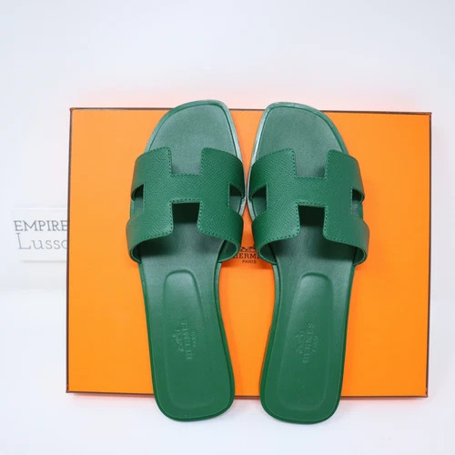 36.5 HERMES ORAN H SANDALS SLIPPERS CLASSIC Epsom Cactus Green Emerald | eBay US