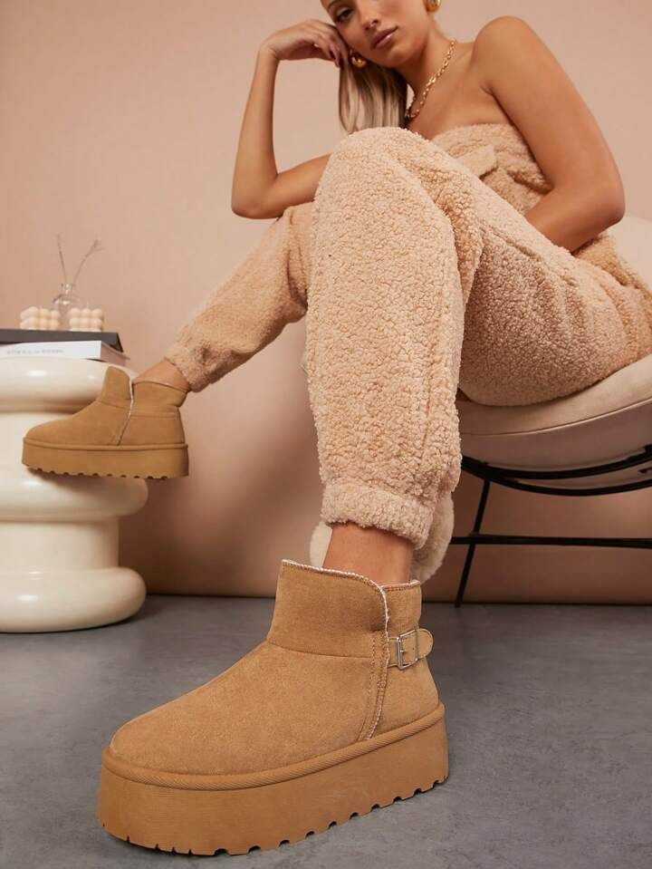 Faux Suede Lug Sole Ankle Booties | SHEIN