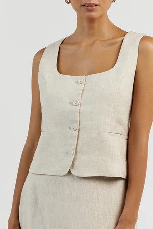 OSCAR NATURAL SCOOP NECK LINEN VEST | DISSH