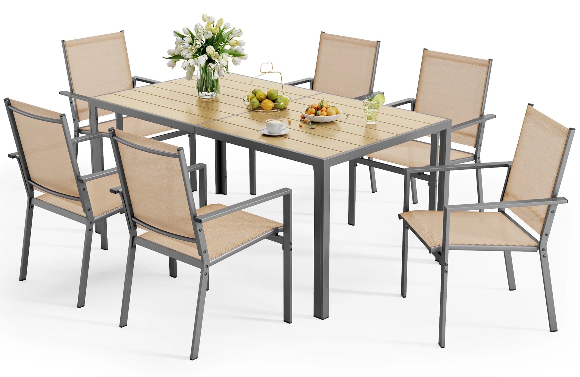 Outdoor Dining Set, Lofka 7 Piece Patio Dining Table Set for 6 Persons with Cool Textilene Armcha... | Walmart (US)