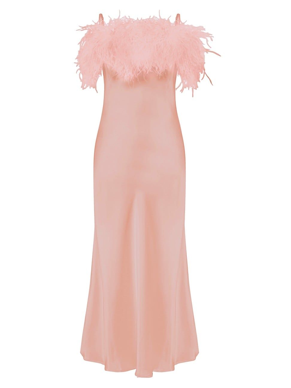 Women's Boheme Feather-Trim Slip Dress - Dust Pink - Size Large | Saks Fifth Avenue
