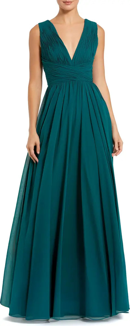 Sleeveless Ruched V Neck Chiffon Gown | Nordstrom