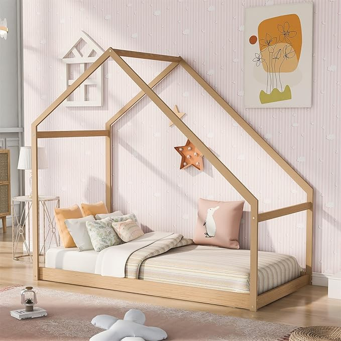 Montessori Bed for Toddlers, Twin House Beds for Kids, Wood Floor Bed Frame Bedroom Furniture for... | Amazon (US)