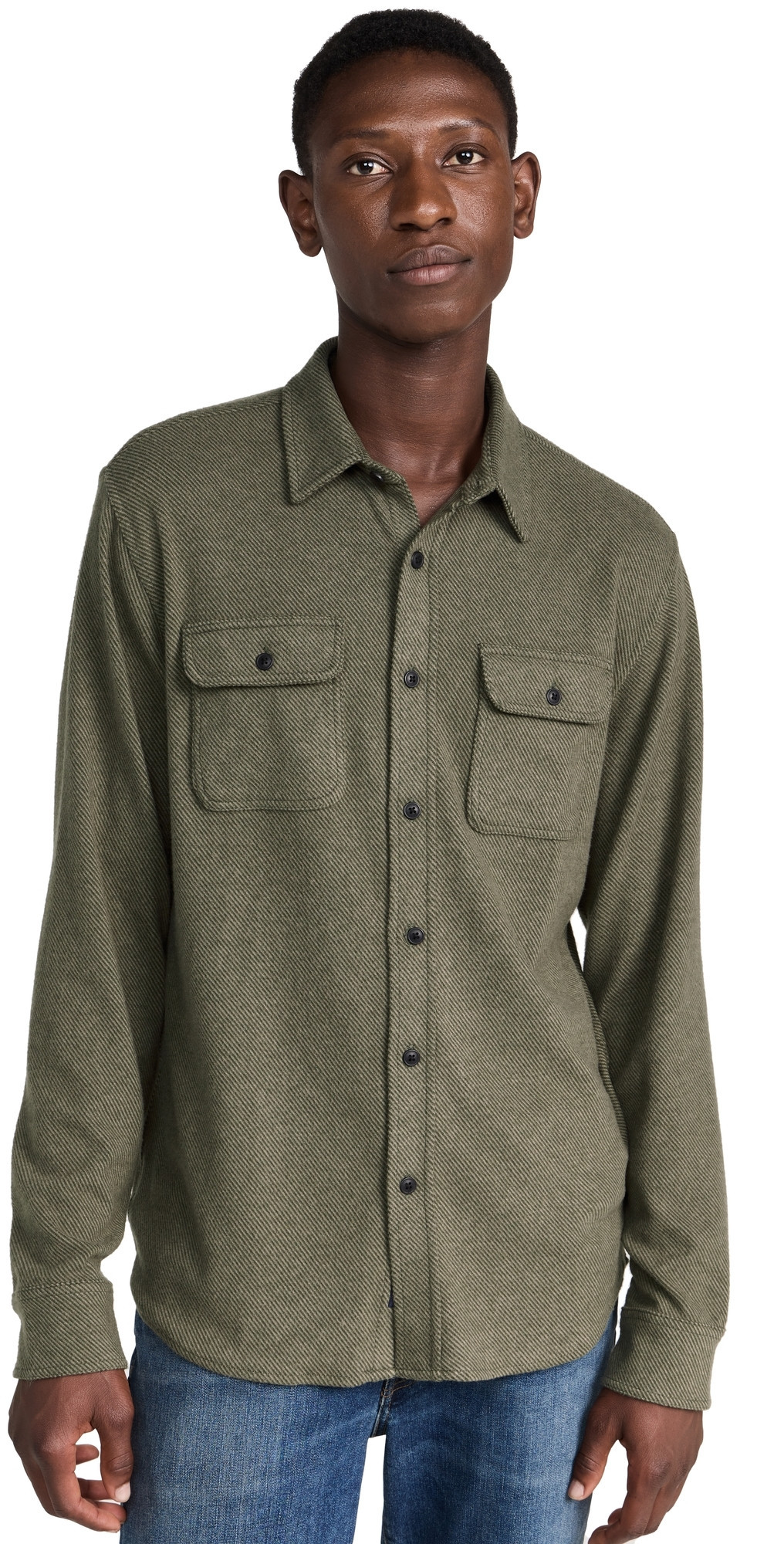 Faherty Legend Sweater Shirt olive melange twill S | Shopbop
