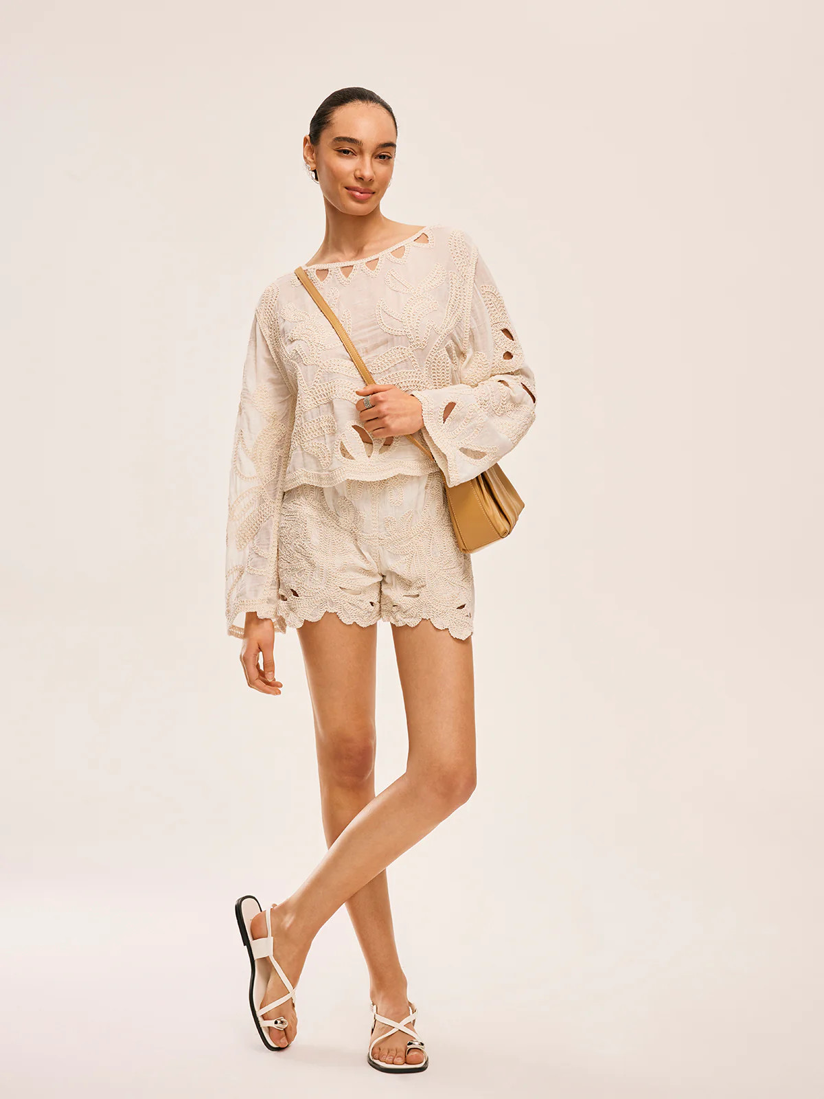 Embroidered Cut-Out Shorts Set | Commense