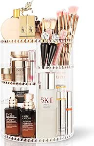 360° Rotating Makeup Organizer, Large Capacity Vanity Organizer with DIY Adjustable Trays, Makeu... | Amazon (US)