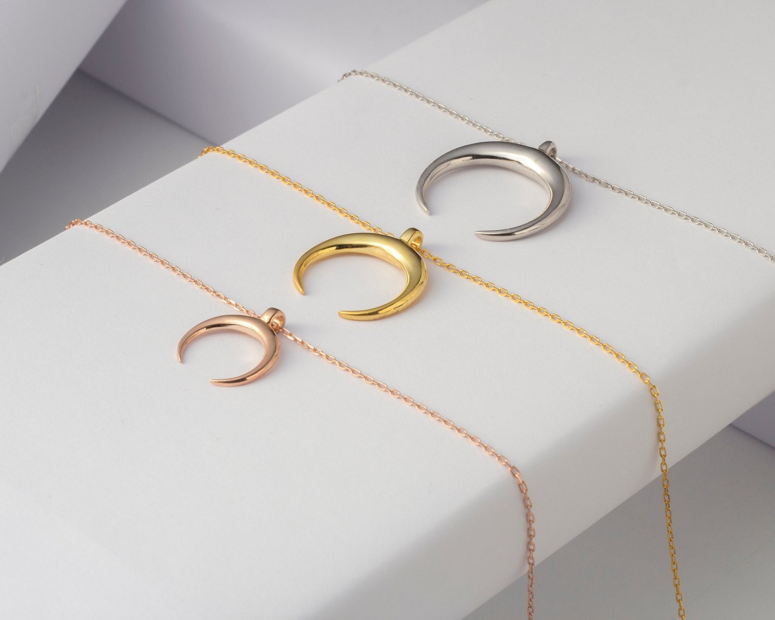 Crescent Moon Necklace Tusk Necklace Upside Down Moon | Etsy | Etsy (US)