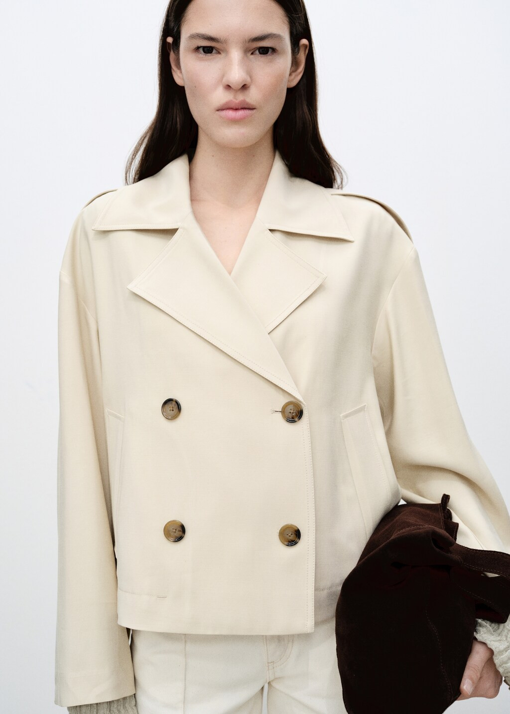 Double-breasted cropped trench coat | Mango (US/MX/AU)
