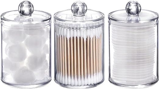 Tbestmax 3 Pack Cotton Swab Ball Pad Holder, 10 Oz Qtip Apothecary Jar Clear Makeup Organizer, Ba... | Amazon (US)