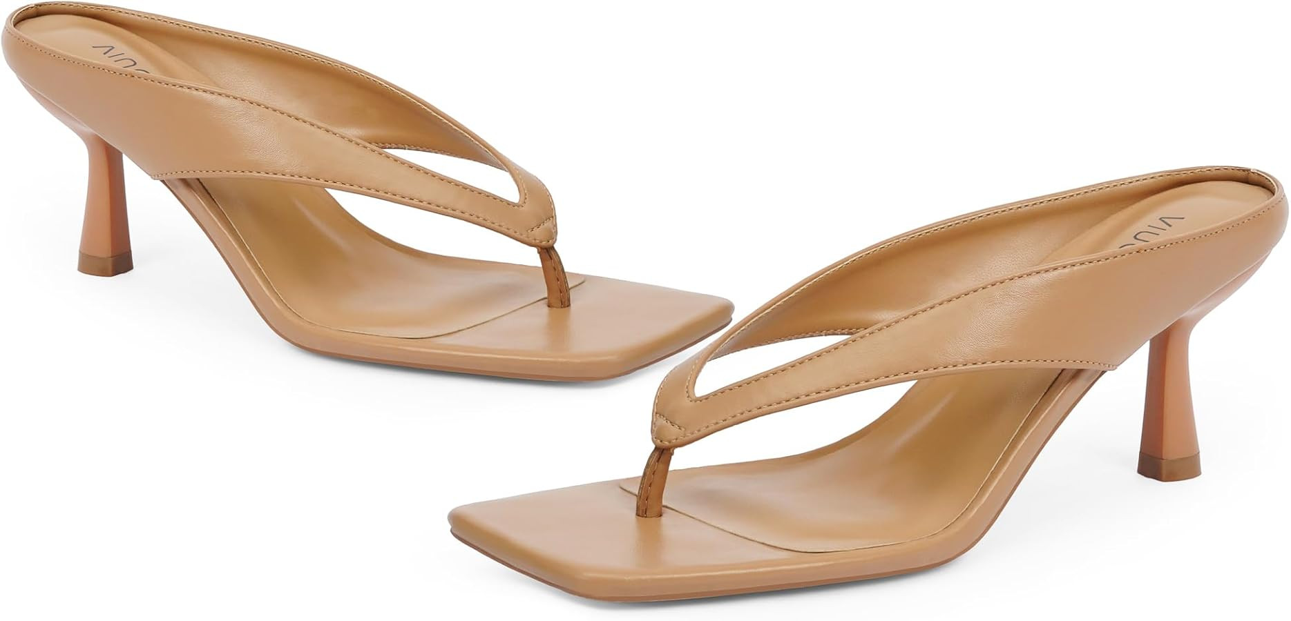Women’s Kitten Heels Flip Flops Slip On Open Toe Low Heels Thong Square Slide Summer Fashion Pa... | Amazon (US)