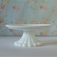 8.25"" Small Milk Glass Cake Stand, Beaded Edge Glass, Pedestal, Cupcake Wedding, Baby Shower | Etsy (US)
