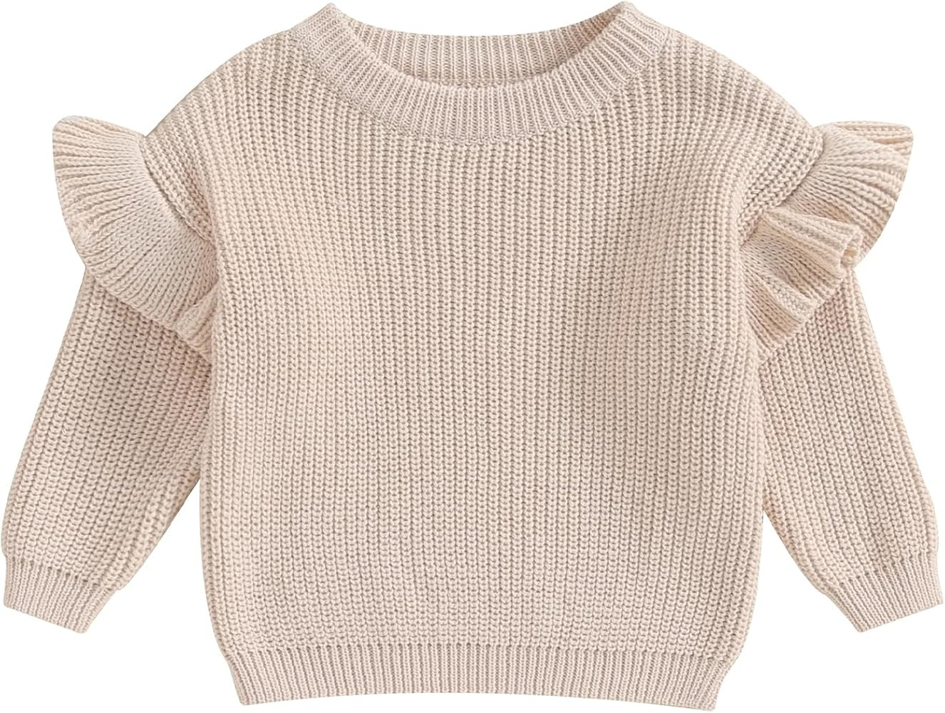 Baby Girl Sweater Fall Winter Outfit Ruffle Long Sleeve Knitted Pullover Solid Crewneck Sweater Tops Cute Toddler Clothes | Amazon (US)