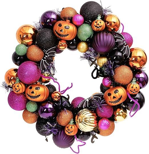 Valery Madelyn 20 inch Pre-Lit Happy Halloween Wreath for Front Door, Naughty Treat-or-Trick Shat... | Amazon (US)