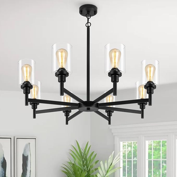 LIGHTDAMY Black Chandeliers for Dining Room Light Fixture, Modern Farmhouse Chandeliers, 8 Lights... | Amazon (US)