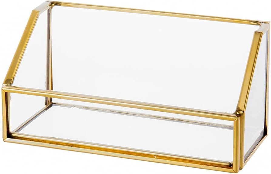 Feyarl Glass Business Card Holder Stand Gold Office Name Card Display Business Card Organizer Sto... | Amazon (US)