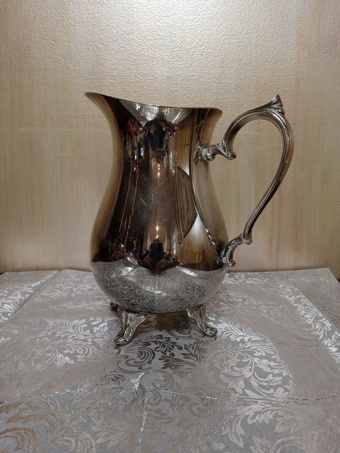 Vintage Silver Plated Pitcher, Vintage Lipped Pitcher, Vintage Silver Water Pitcher Footed With I... | Etsy (US)