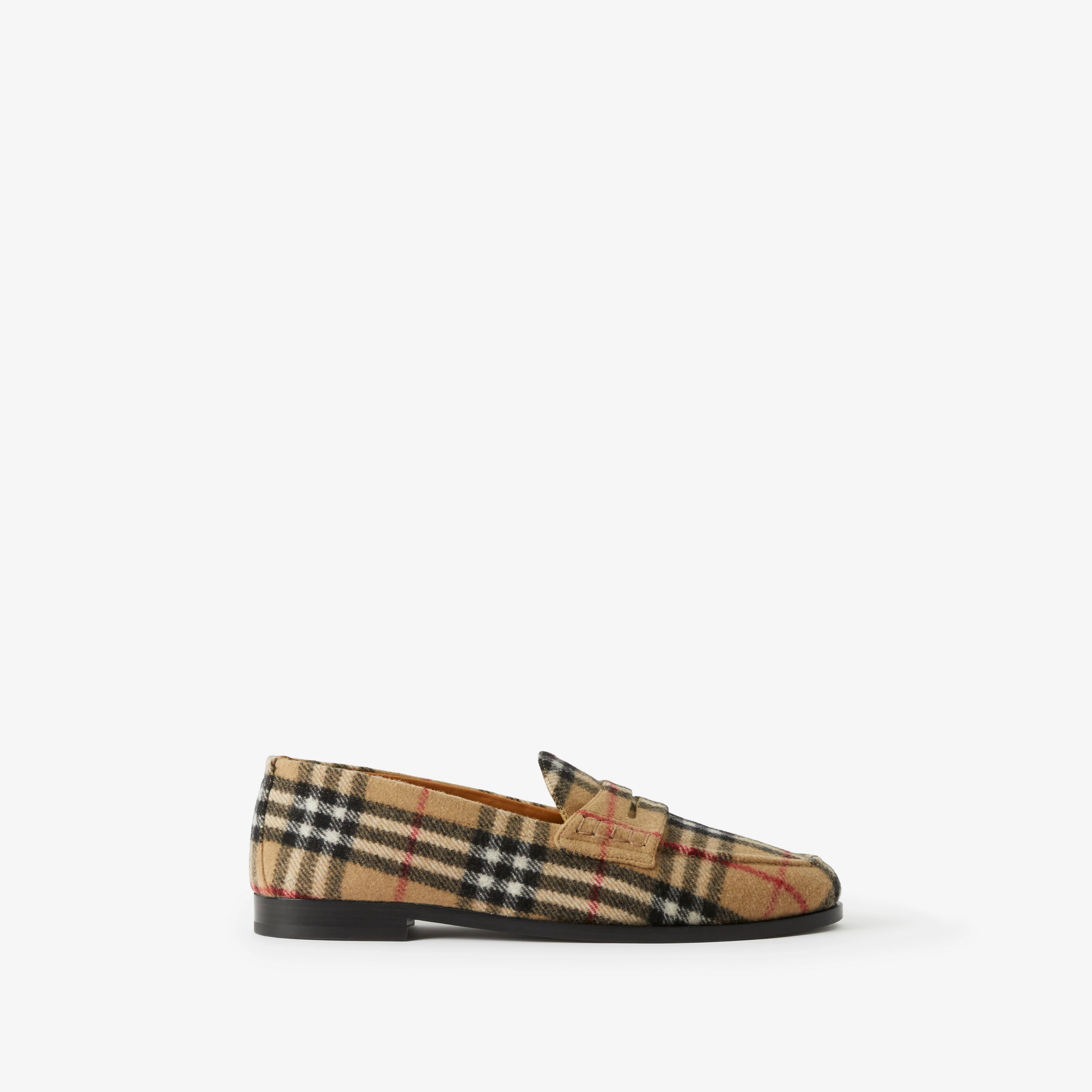 Check Wool Felt Loafers in Archive Beige - Men | Burberry® Official | Burberry (US)