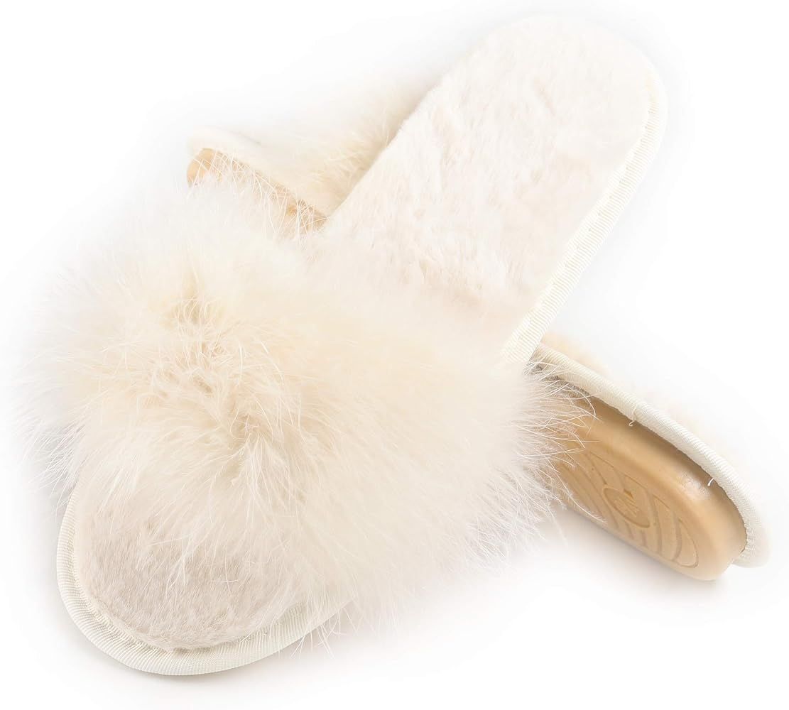 Fur Story Women's Furry Fur Slippers Memory Foam House Slippers Cozy Open Toe House Shoes | Amazon (US)