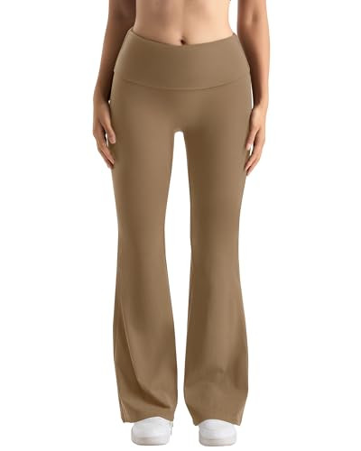 MOOSLOVER Women Flare Leggings Fold Over Bootcut Yoga Pants Casual Y2K Lounge Pants Comfy Cotton Leggings(S, Camel) | Amazon (US)