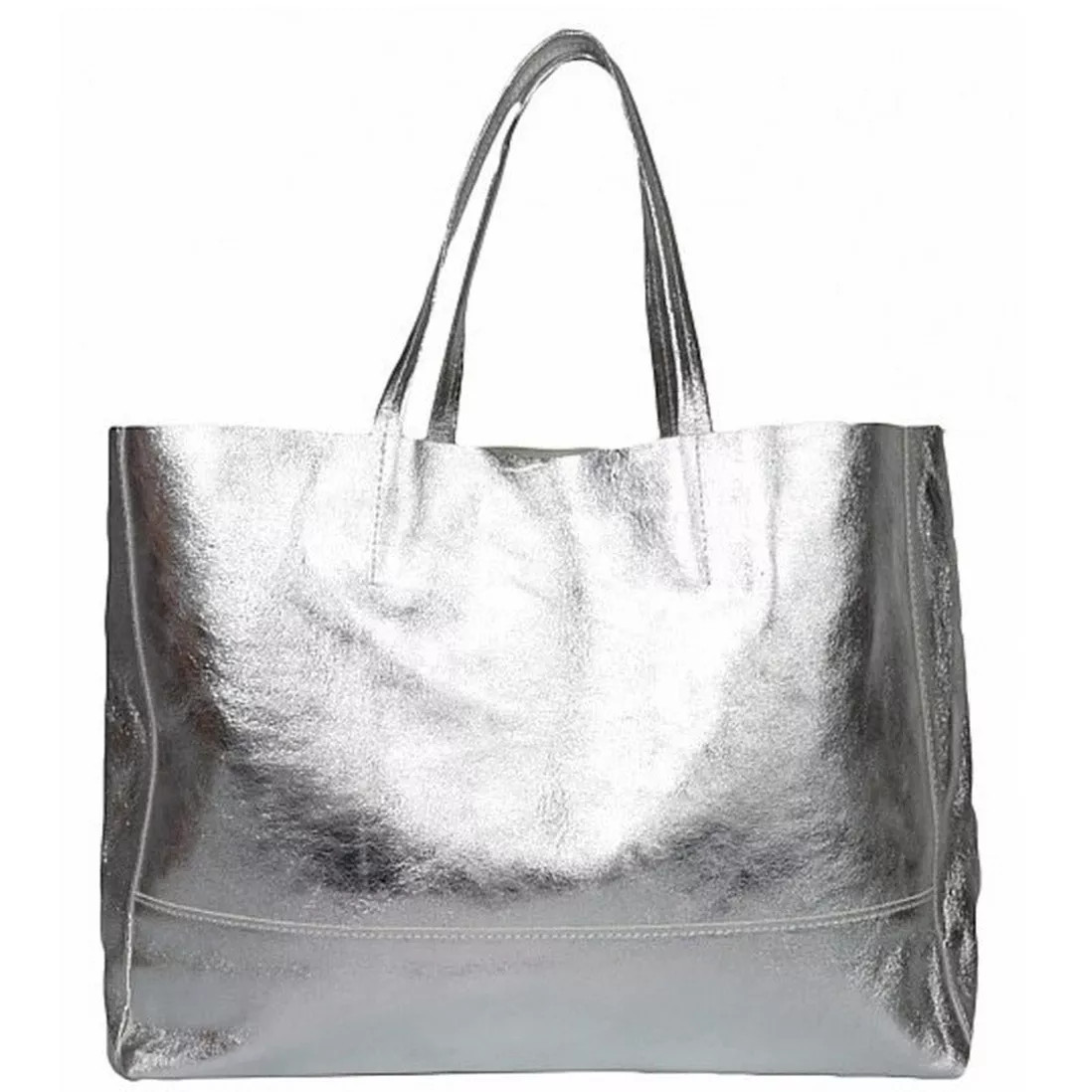 Silver Horizontal Soft Metallic Leather Tote Bag | BALED | Debenhams UK