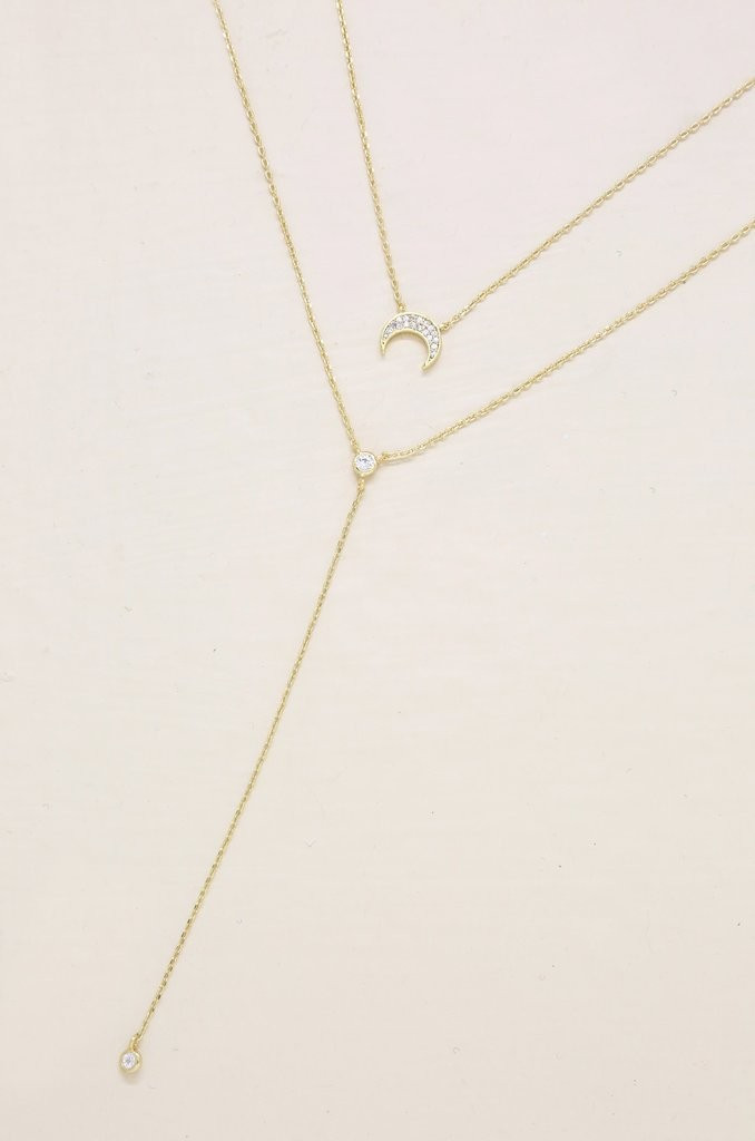 Dainty Layered Crescent Moon 18k Gold Plated Necklace Set | Ettika