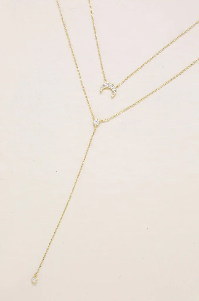 Dainty Layered Crescent Moon 18k Gold Plated Necklace Set | Ettika