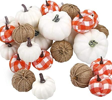 COCOBOO 24pcs Mixed Artificial Pumpkins Assorted Size and Color Harvest Pumpkins for Fall Wedding... | Amazon (US)