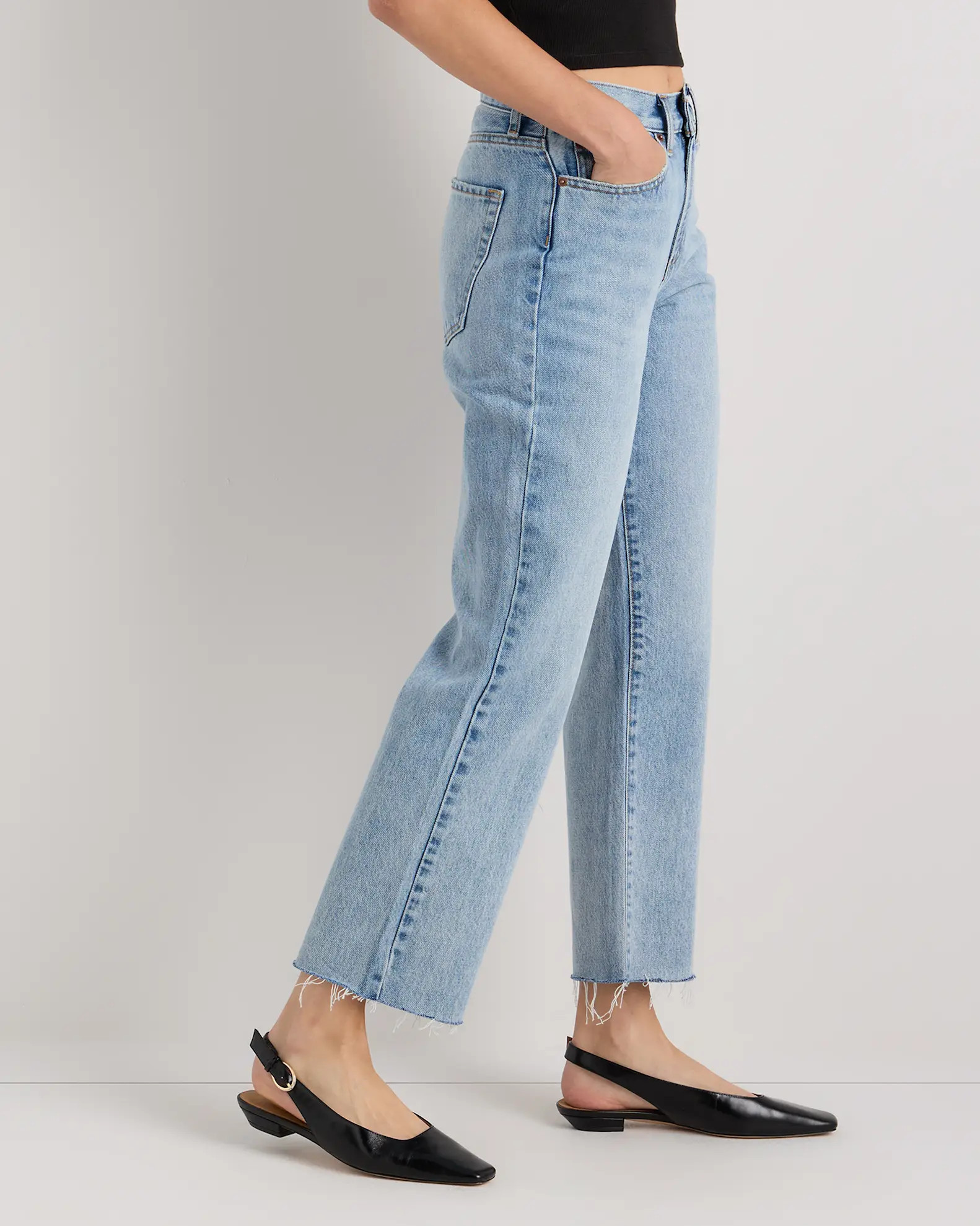 Bella Rigid Straight Jeans in Powder Blue Raw Hem | Quince