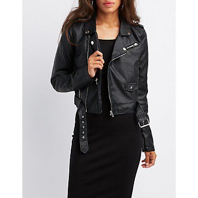 Belted Faux Leather Moto Jacket | Charlotte Russe