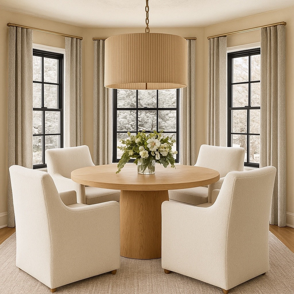 Elegant dining nook 

#ltkhome #dining #curtains #table 

#LTKHome #LTKSaleAlert