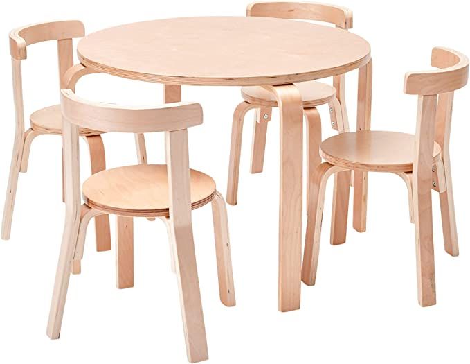 ECR4Kids Bentwood Round Table and Curved Back Chair Set, 12in Seat Height, Kids Furniture, Natura... | Amazon (US)