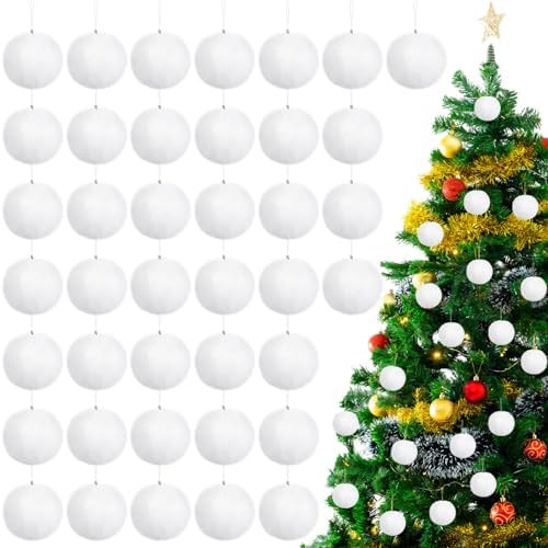 Nuenen 48 Pcs 3.15 Inch White Furry Christmas Ball Ornaments Christmas Pom Poms Ornaments Faux Ra... | Amazon (US)