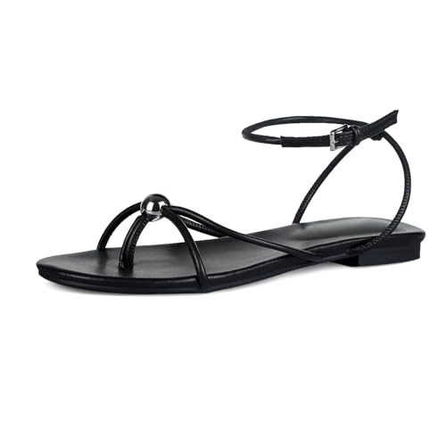 Strappy Flat Sandals for Women Comfortable Open Toe Ankle Strap Thong Sandals Summer Beach Dressy... | Amazon (US)