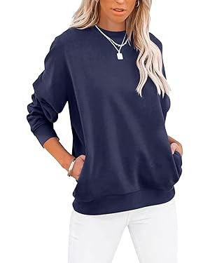 TICTICMIMI Women's Casual Long Sleeve Color Block/Solid Tops Crewneck Sweatshirts Cute Loose Fit ... | Amazon (US)