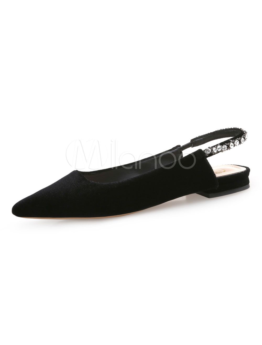 Black Flat Shoes Women's Corduroy Pointed Toe Slingbacks Flats | Milanoo