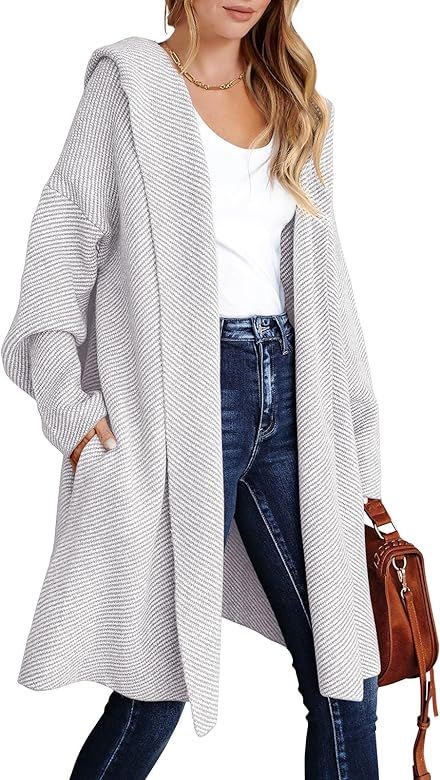 ANRABESS Cardigan for Women Casual Long Sleeve Open Front Hooded Sweater Coat Striped Knit Coatig... | Amazon (US)