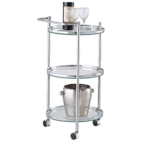 Clear Tempered Glass Round Sleek Chrome Serving Cart with Wheels | Amazon (US)