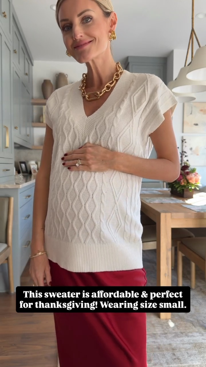 This sweater & skirt are so elevated, but so affordable! Love the red skirt not only for Thanksgiving but for holiday outfits this Christmas season! Wearing S in sweater & M in skirt!

Loverly Grey, Thanksgiving outfit, holiday looks, red skirt, cream sweater, fall outfit, holiday party 

#LTKSeasonal #LTKStyleTip