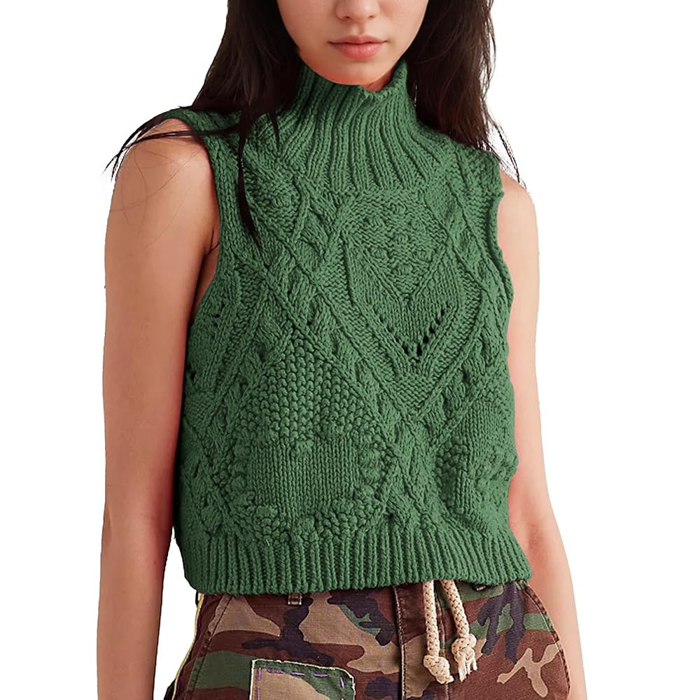 Hixiaohe Turtleneck Crochet Sweater Vest Fall Fashion Knit Sleeveless Tank Tops for Women Lightwe... | Amazon (US)
