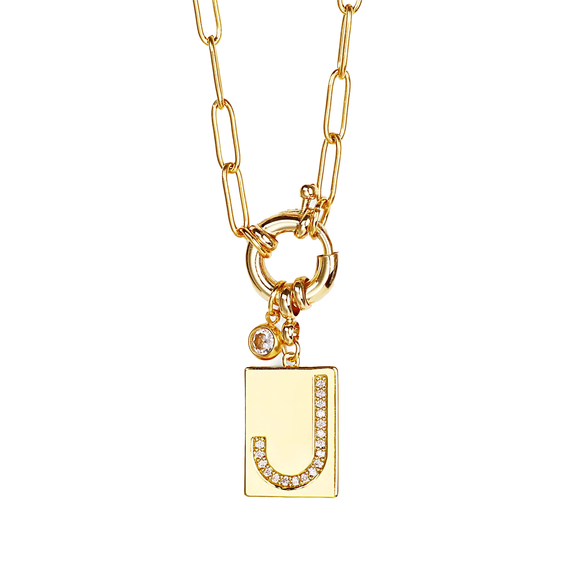 Pave Initial Pendant Necklace with Paperclip Chain | Mint & Lily