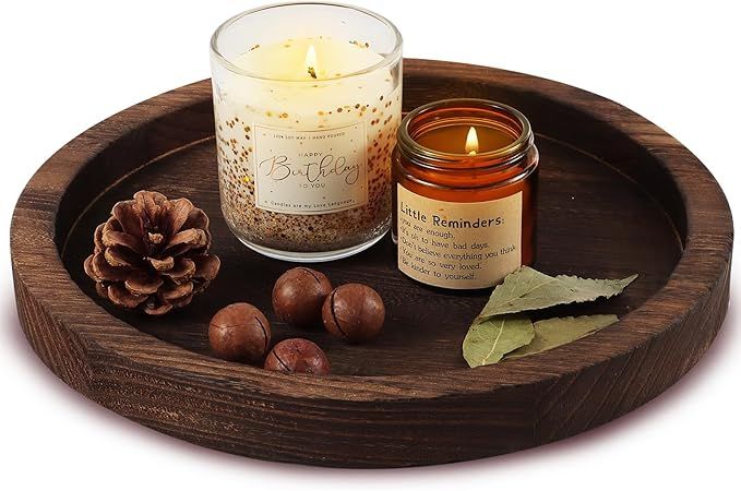 Wooden Decorative Tray Candle Holder Round Wood Tray Home Decor,Centerpieces Plates for Table cen... | Amazon (US)